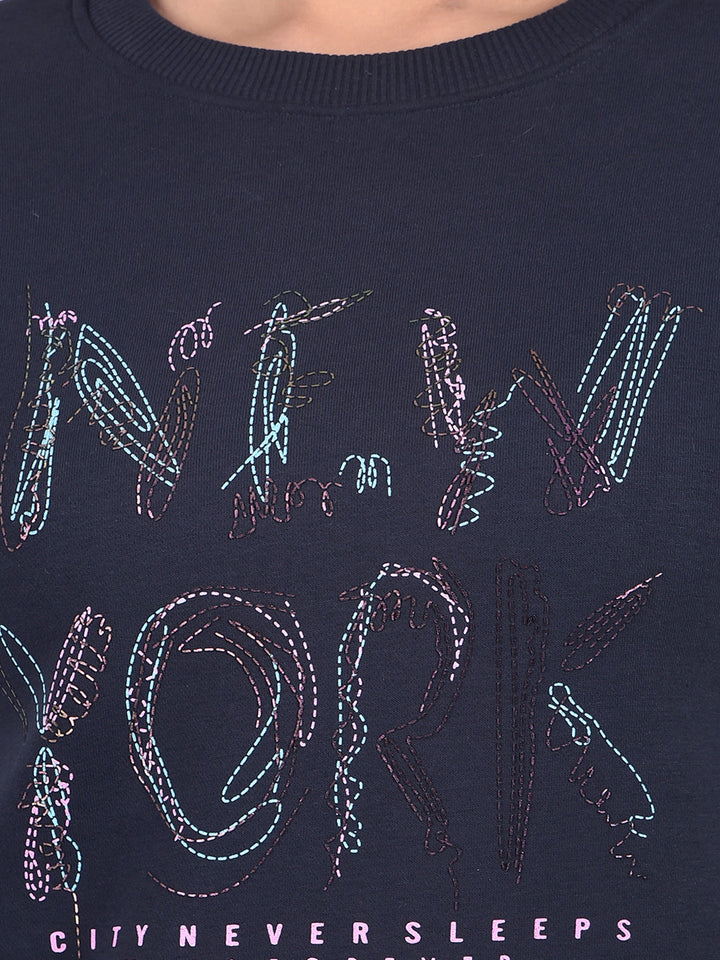 miss forever navy blue printed sweatshirt