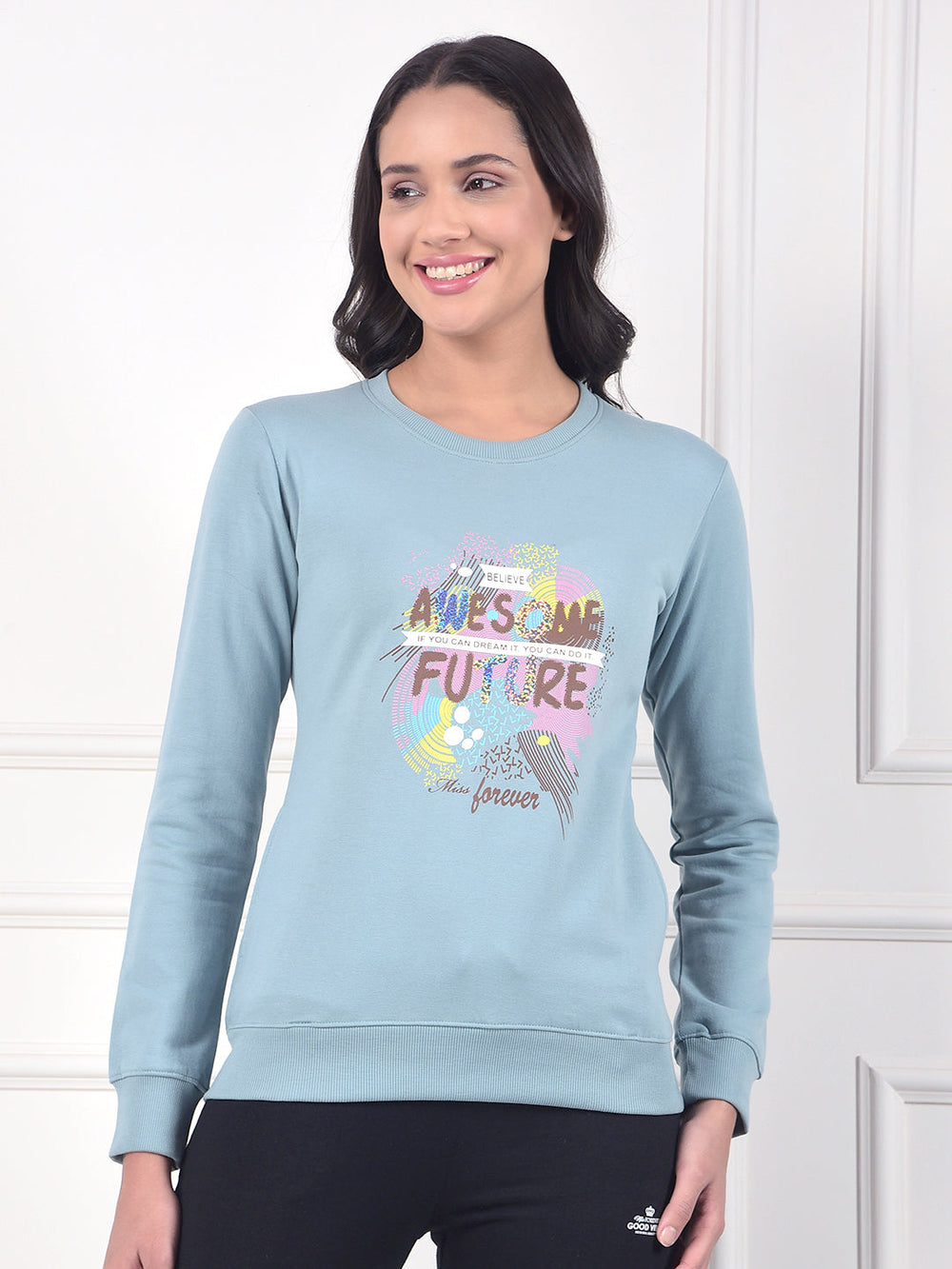 miss forever sea green printed sweatshirt