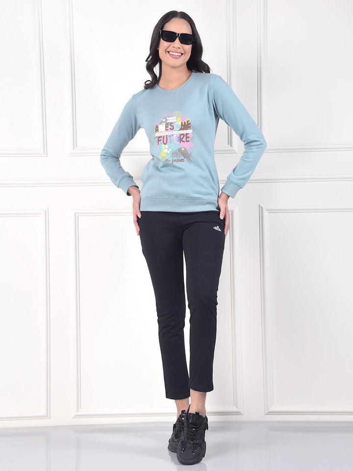 MISS FOREVER SEA GREEN PRINTED SWEATSHIRT