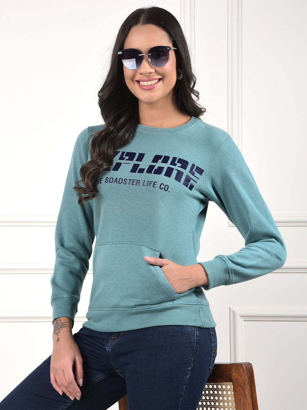 MISS FOREVER LIGHT GREEN PRINTED SWEATSHIRT