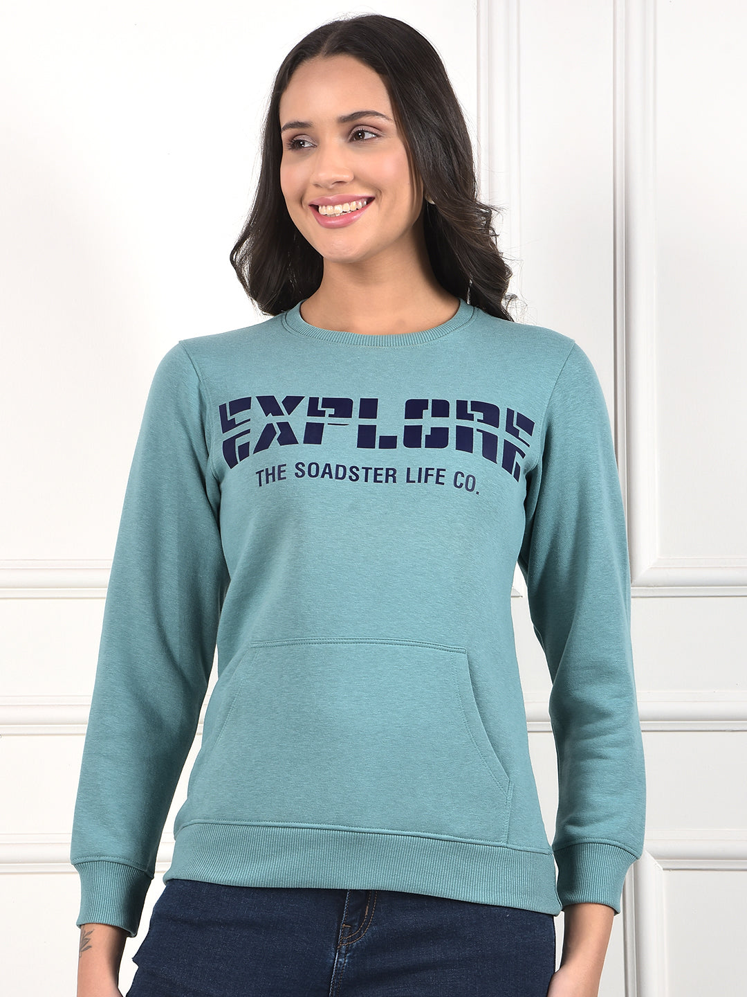 MISS FOREVER LIGHT GREEN PRINTED SWEATSHIRT