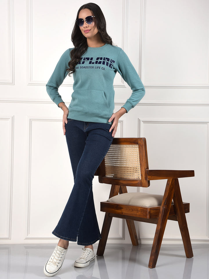 MISS FOREVER LIGHT GREEN PRINTED SWEATSHIRT