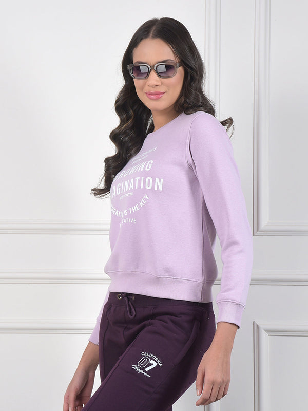 miss forever light purple printed sweatshirt