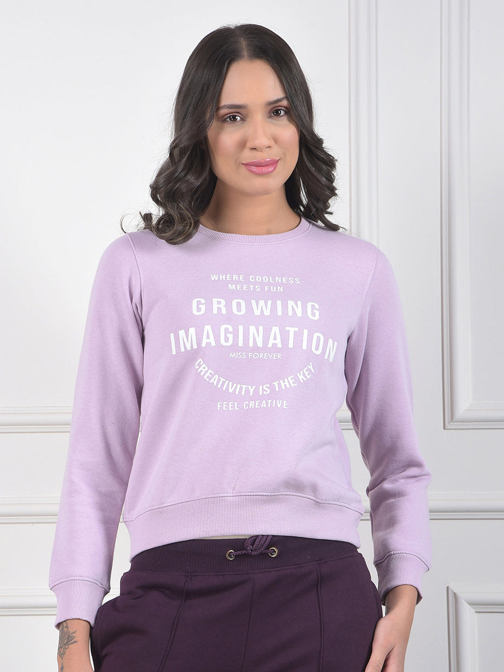 miss forever light purple printed sweatshirt