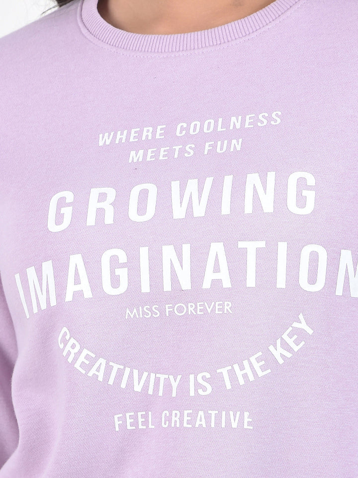 miss forever light purple printed sweatshirt