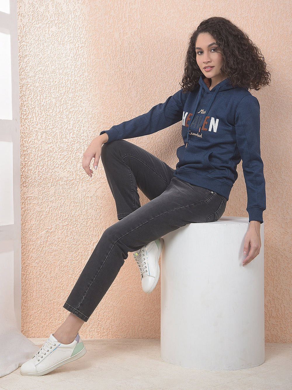 miss forever indigo printed classic hoodie