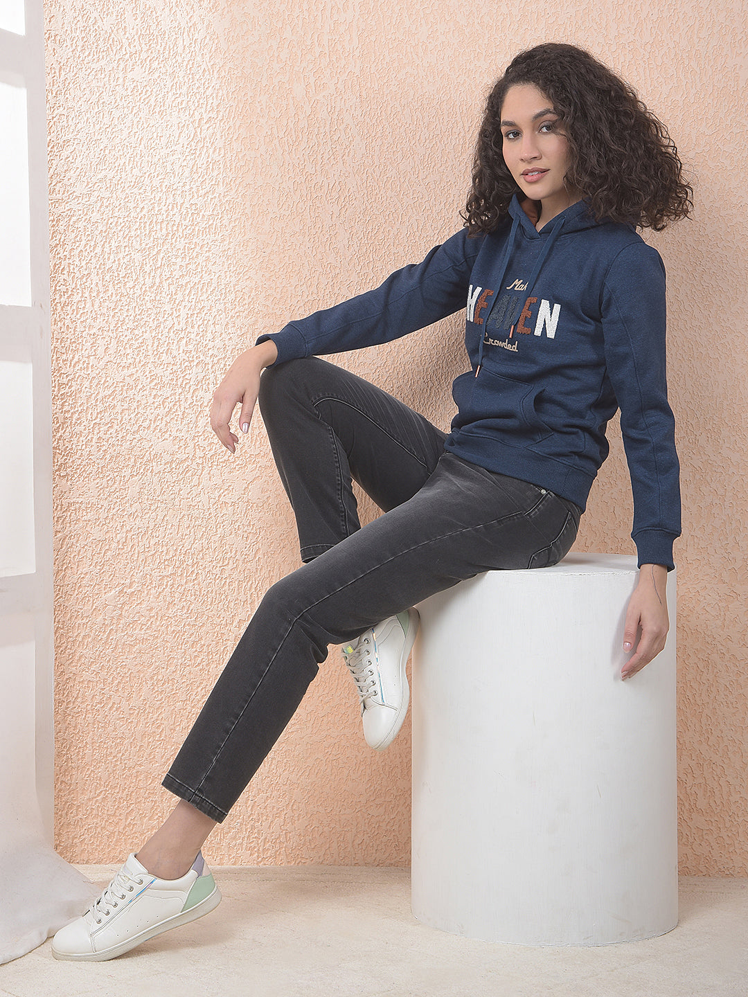 miss forever indigo printed classic hoodie