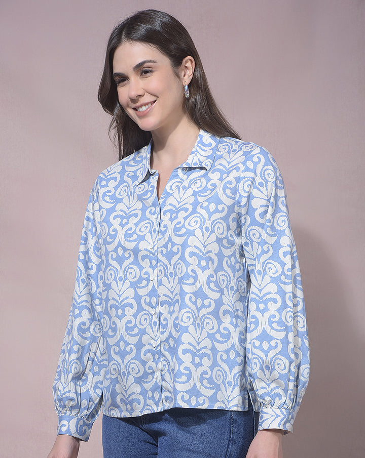 miss forever sky blue printed tunic