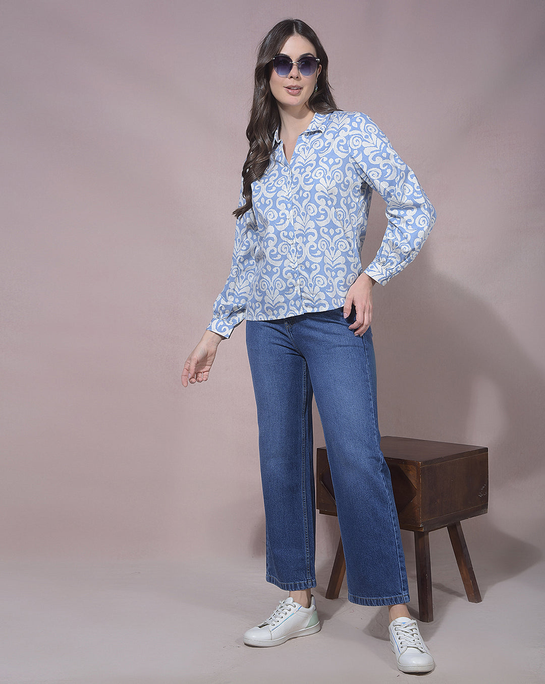 MISS FOREVER SKY BLUE PRINTED TUNIC