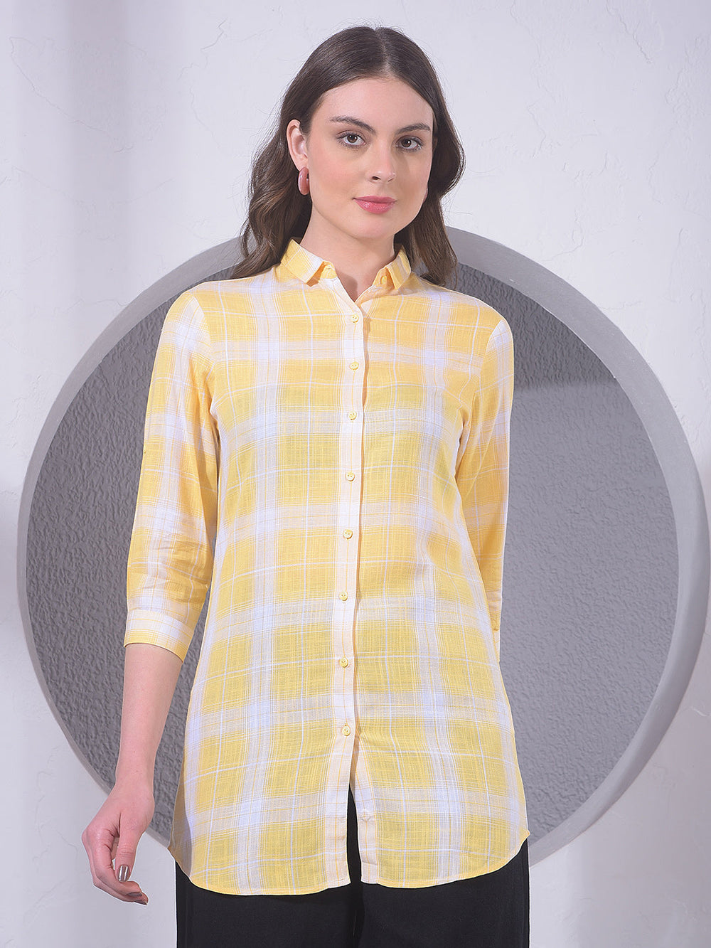 miss forever yellow checked tunic