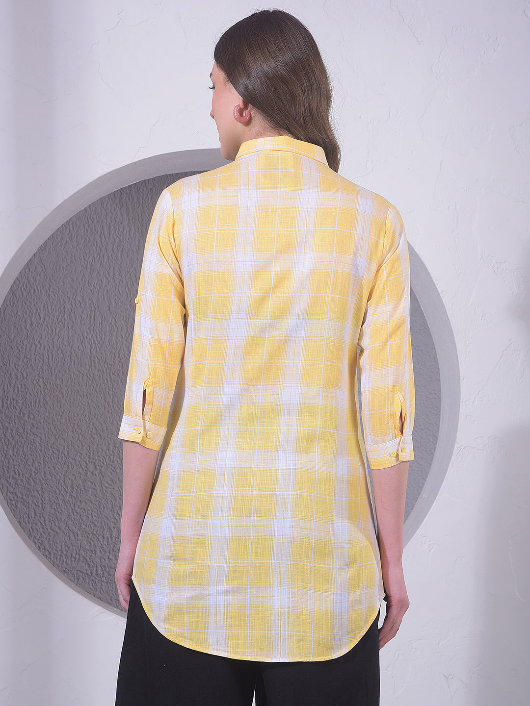 miss forever yellow checked tunic
