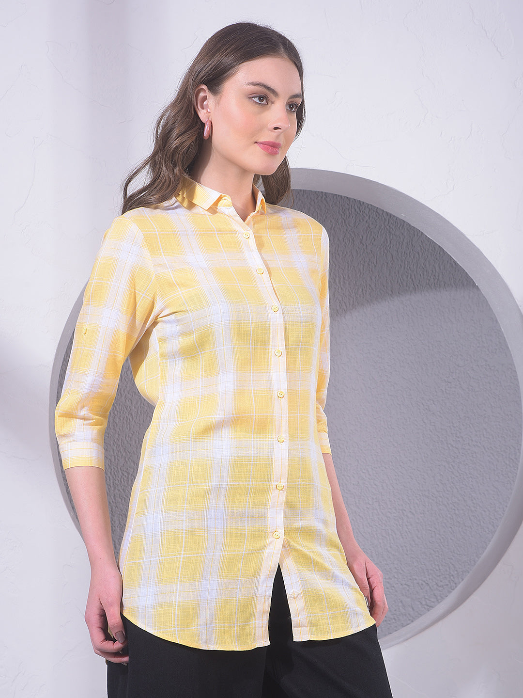 miss forever yellow checked tunic