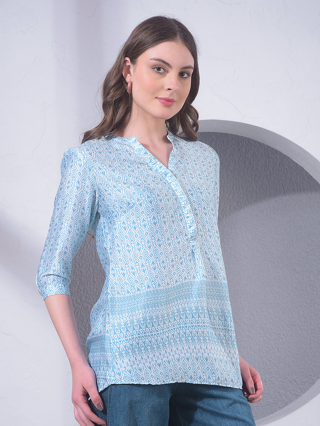 miss forever dark cyan printed tunic