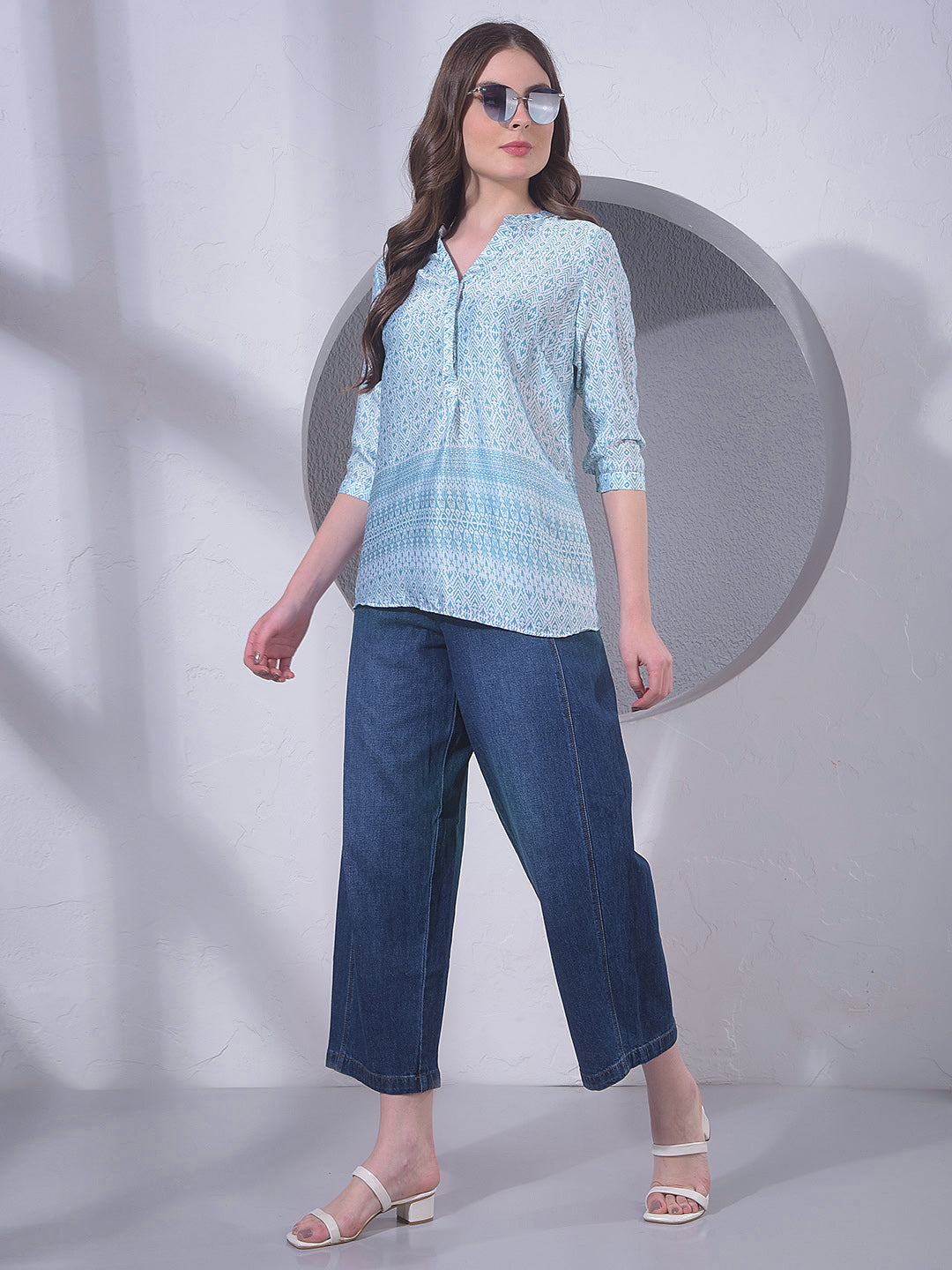 miss forever dark cyan printed tunic