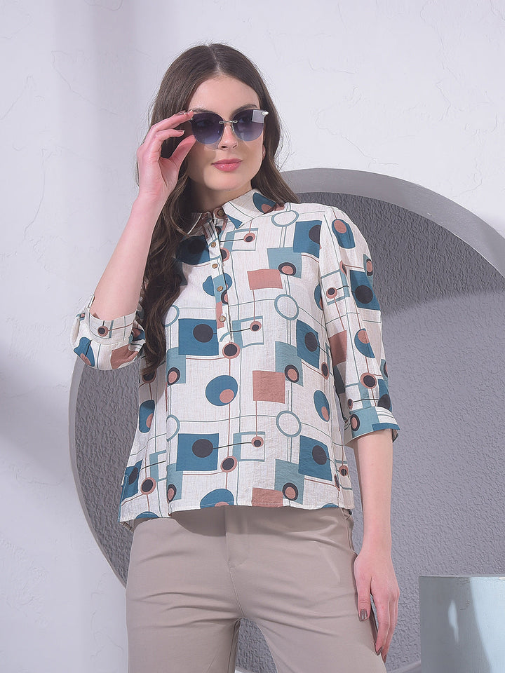 miss forever cream printed tunic