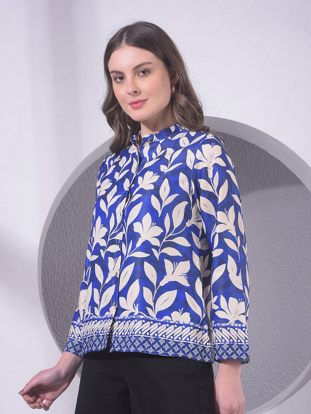 miss forever navy printed tunic