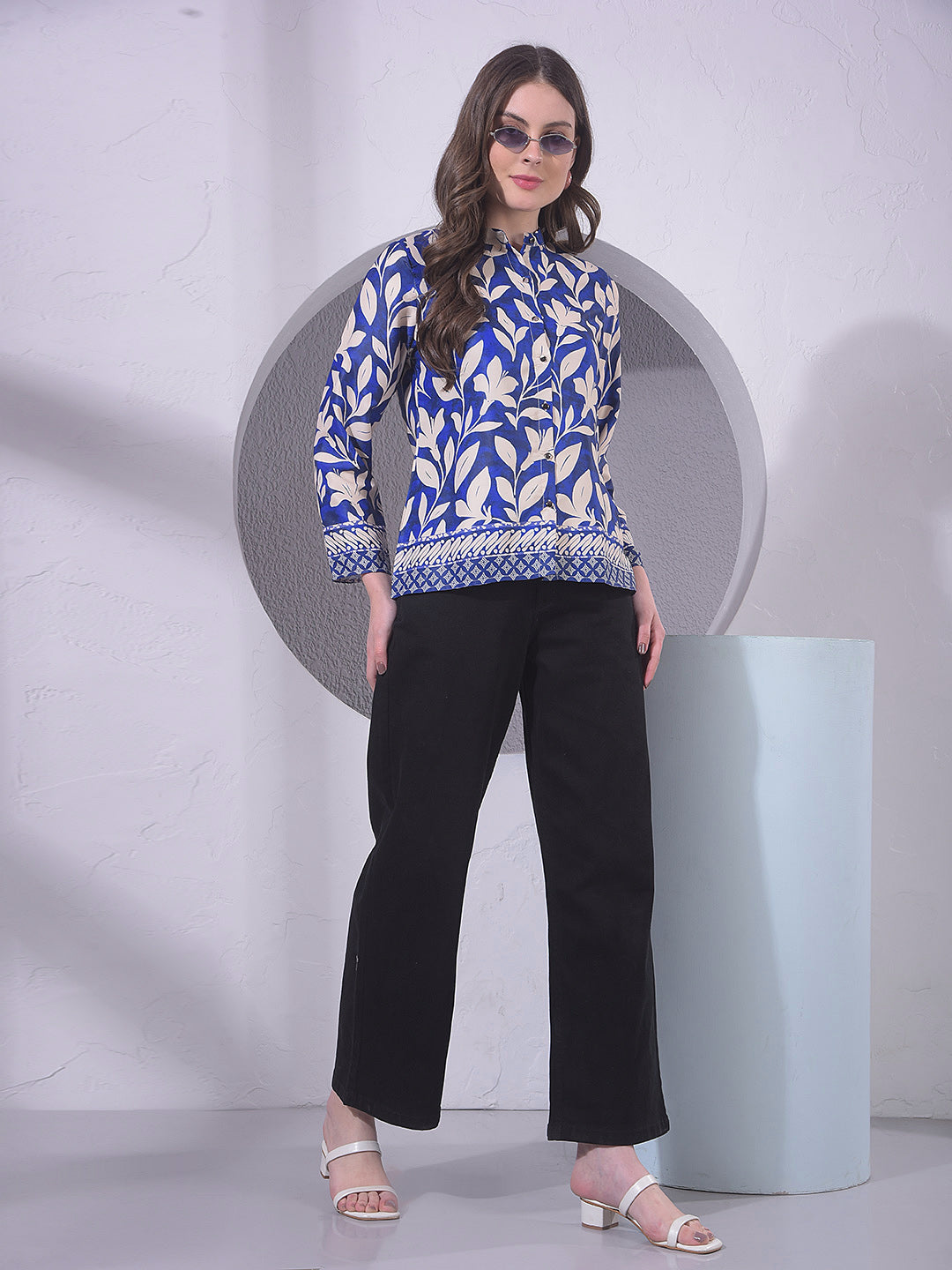 miss forever navy printed tunic