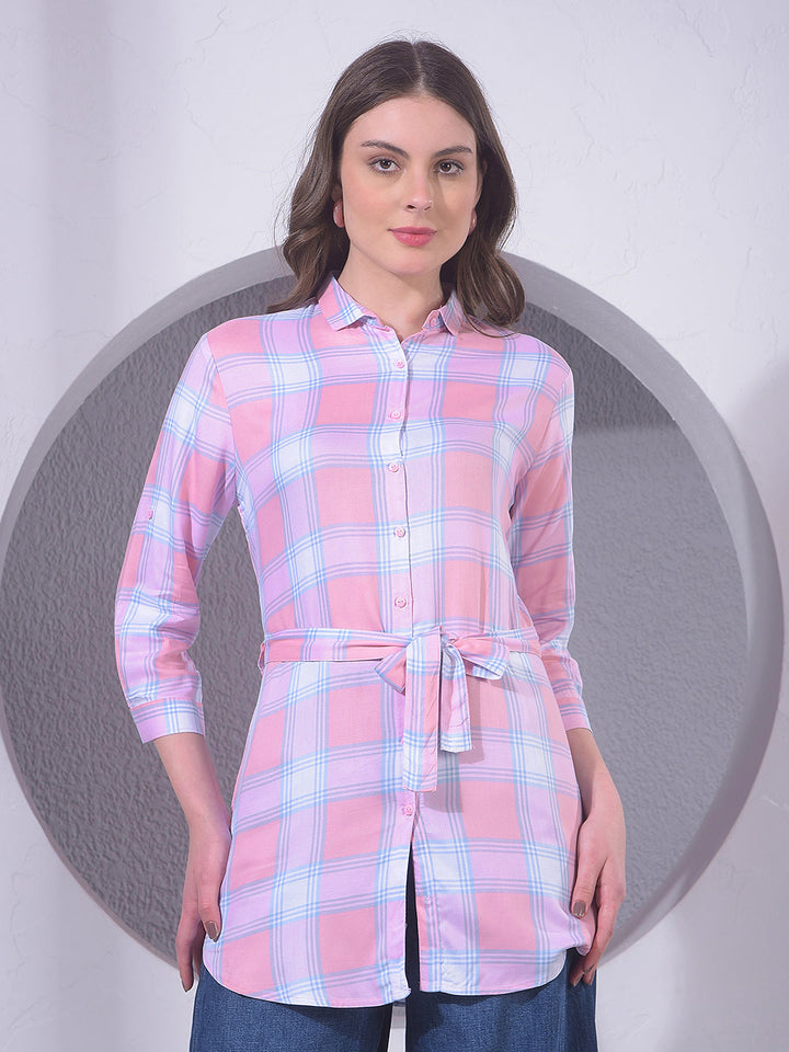 miss forever pink checked tunic