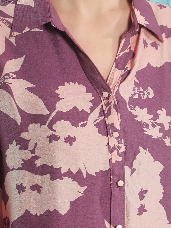Wine Printed V-Neck Tunic