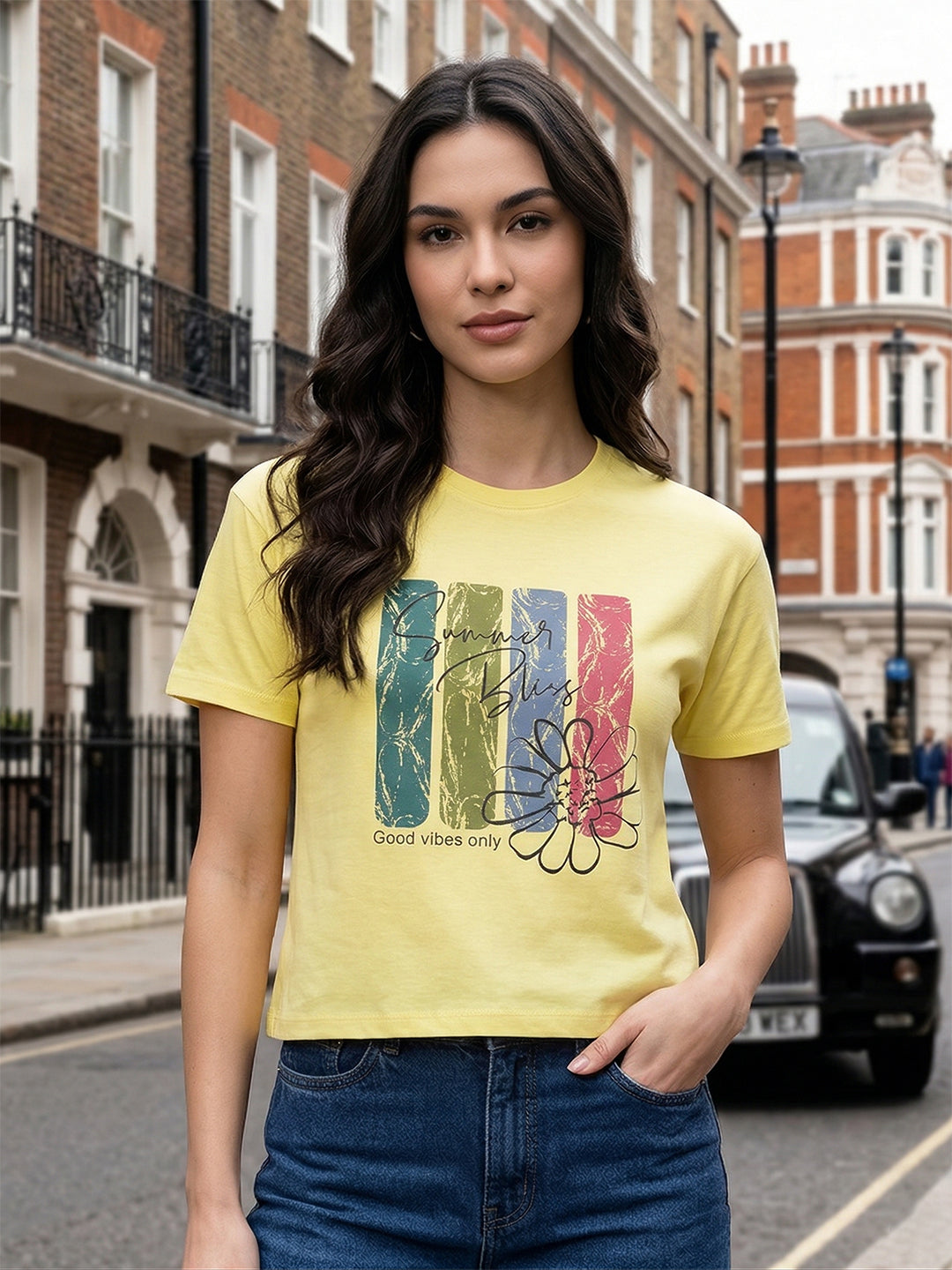 miss forever yellow printed top