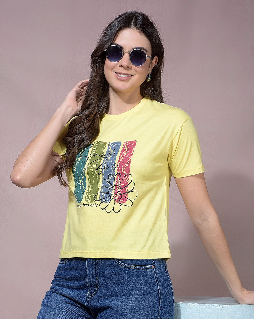 miss forever yellow printed top