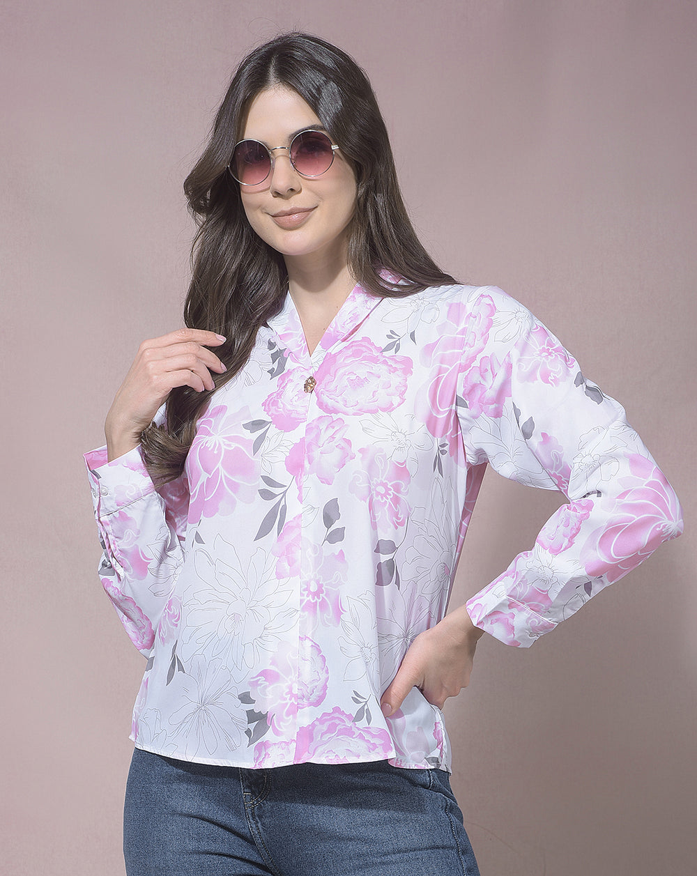 miss forever white printed top