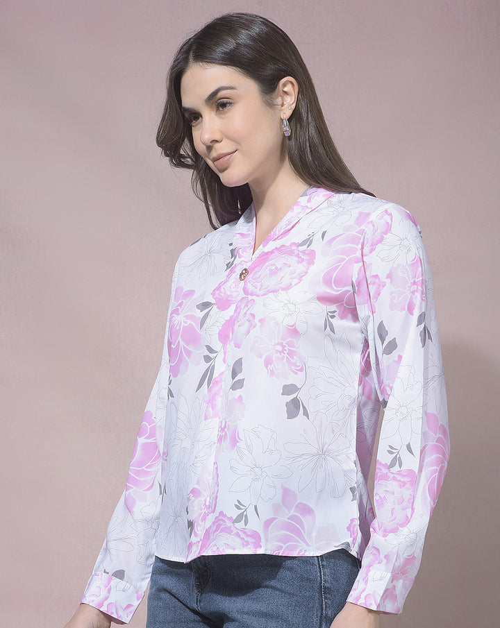 miss forever white printed top