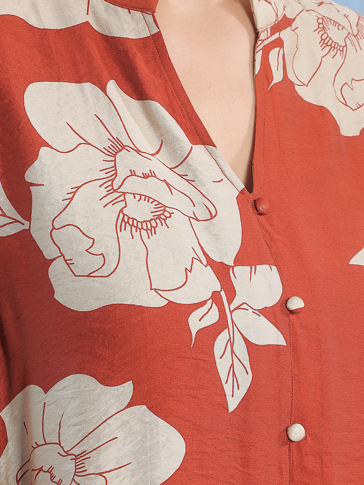 Rust Printed V-Neck Tunic