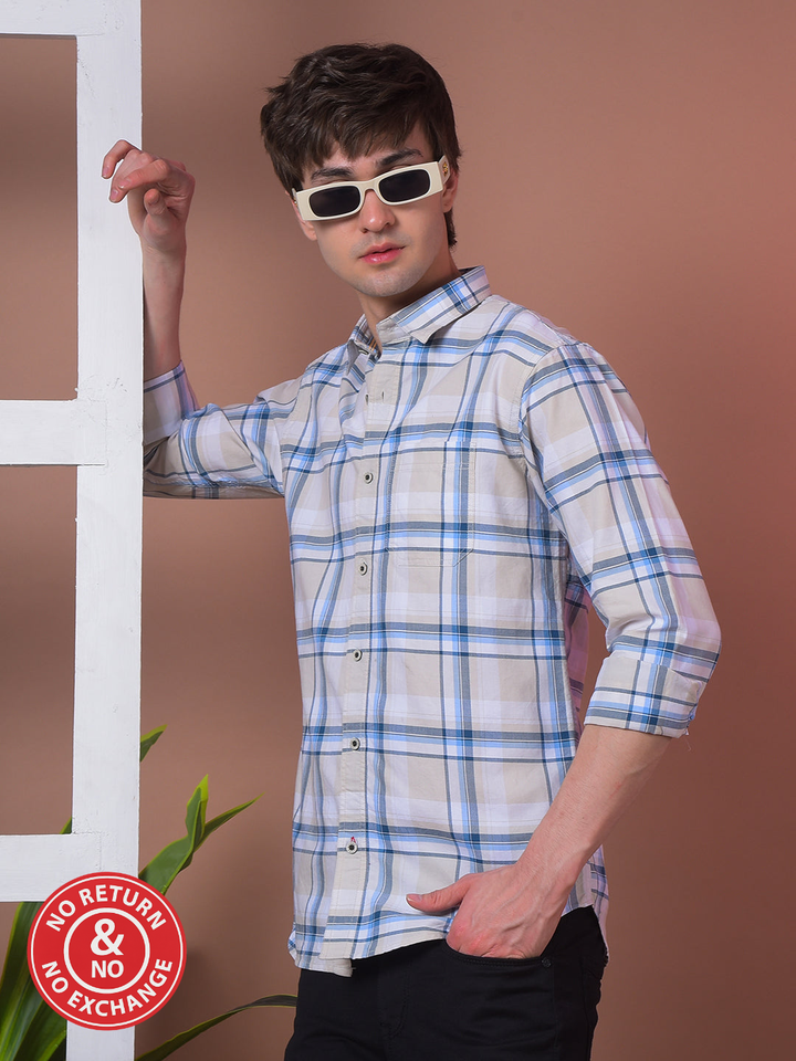 COBB BEIGE CHECKED SLIM-FIT CASUAL SHIRT