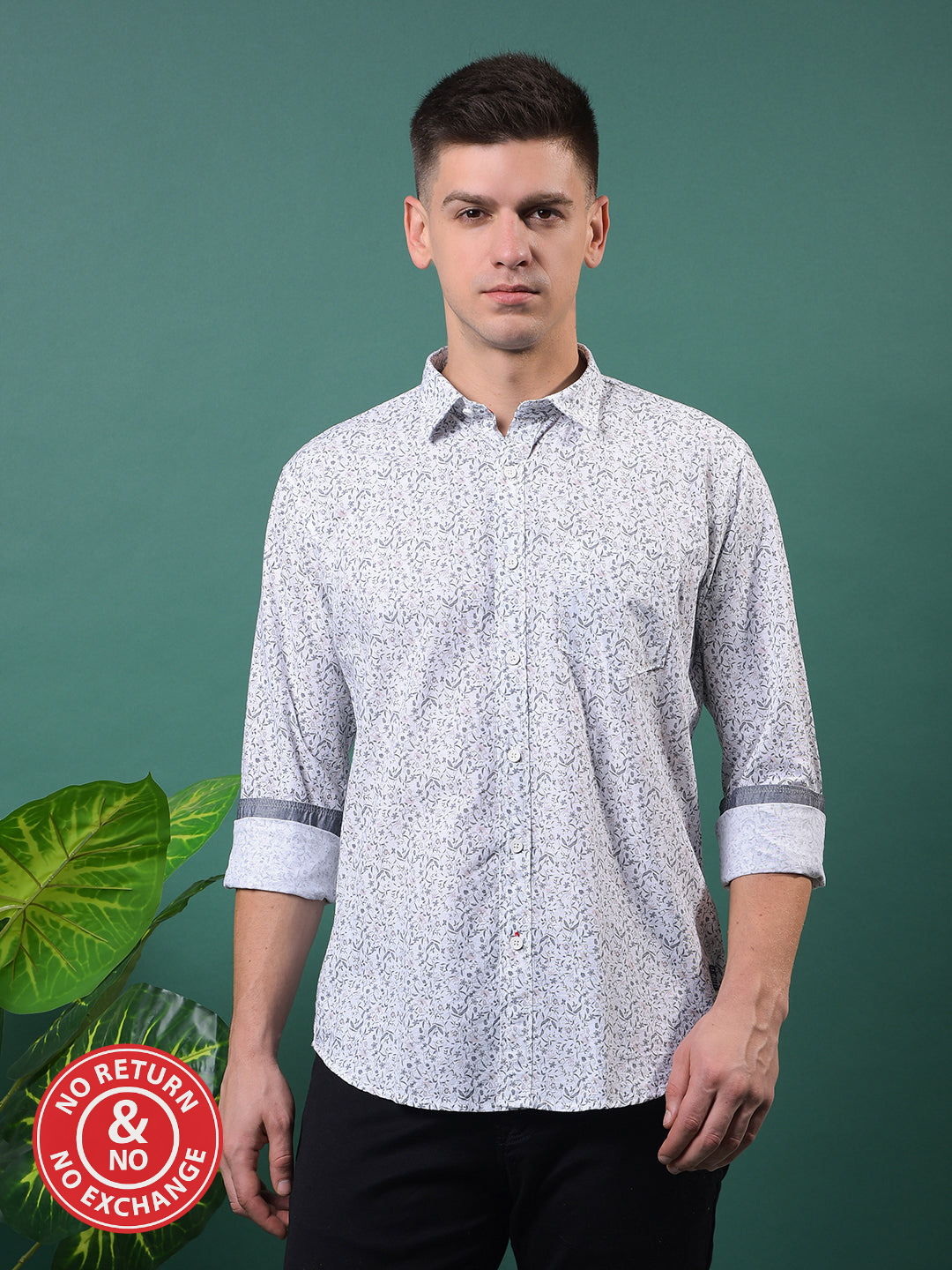 COBB GREY PRINTED SLIM-FIT CASUAL SHIRT