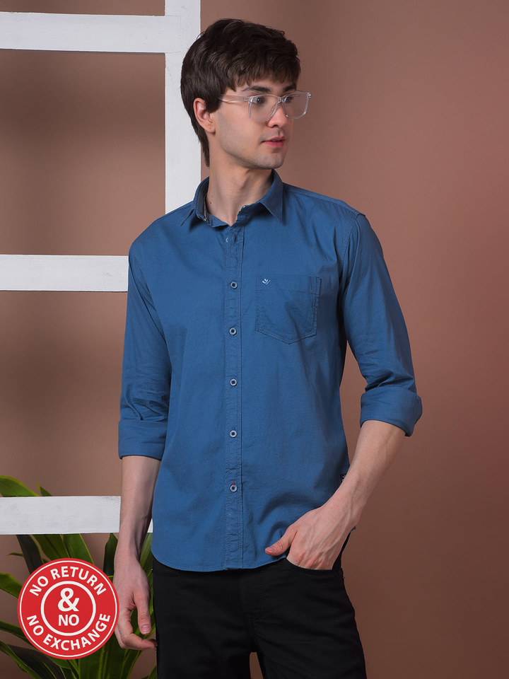 COBB SOLID COBALT BLUE SLIM-FIT CASUAL SHIRT