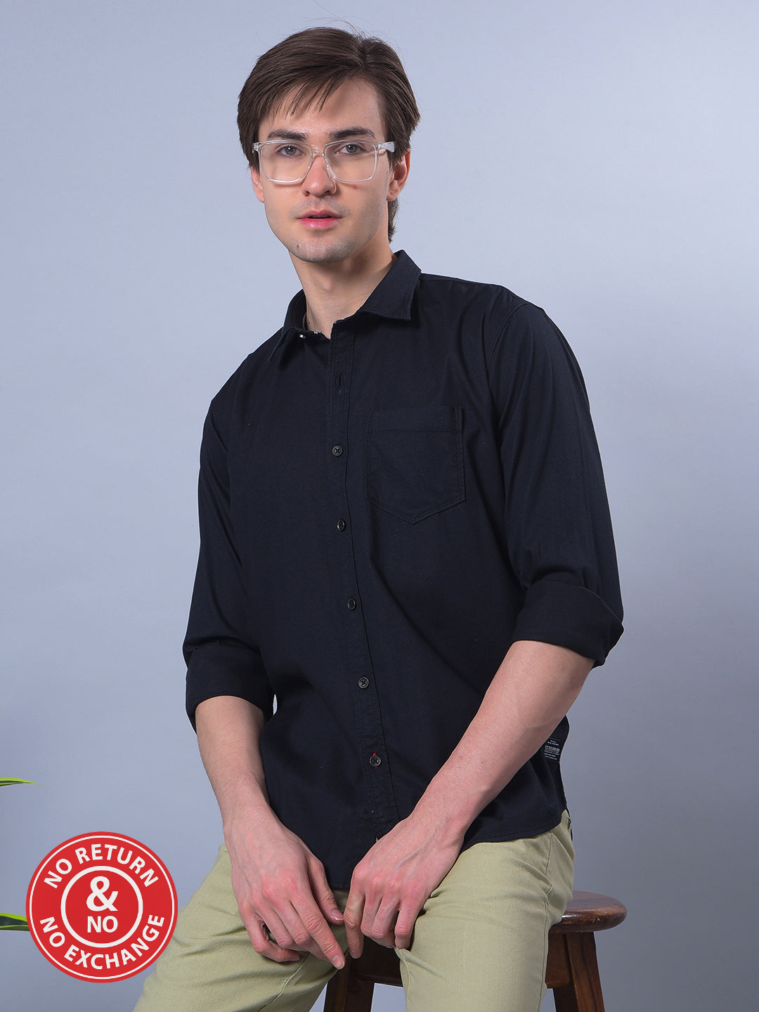 COBB SOLID BLACK SLIM-FIT CASUAL SHIRT