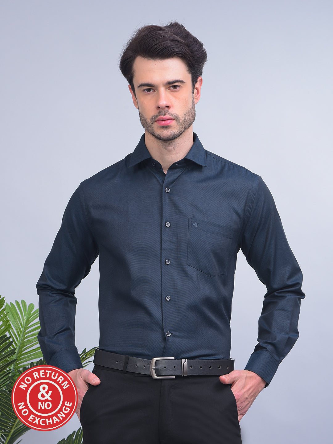 COBB SOLID NAVY BLUE SMART-FIT FORMAL SHIRT