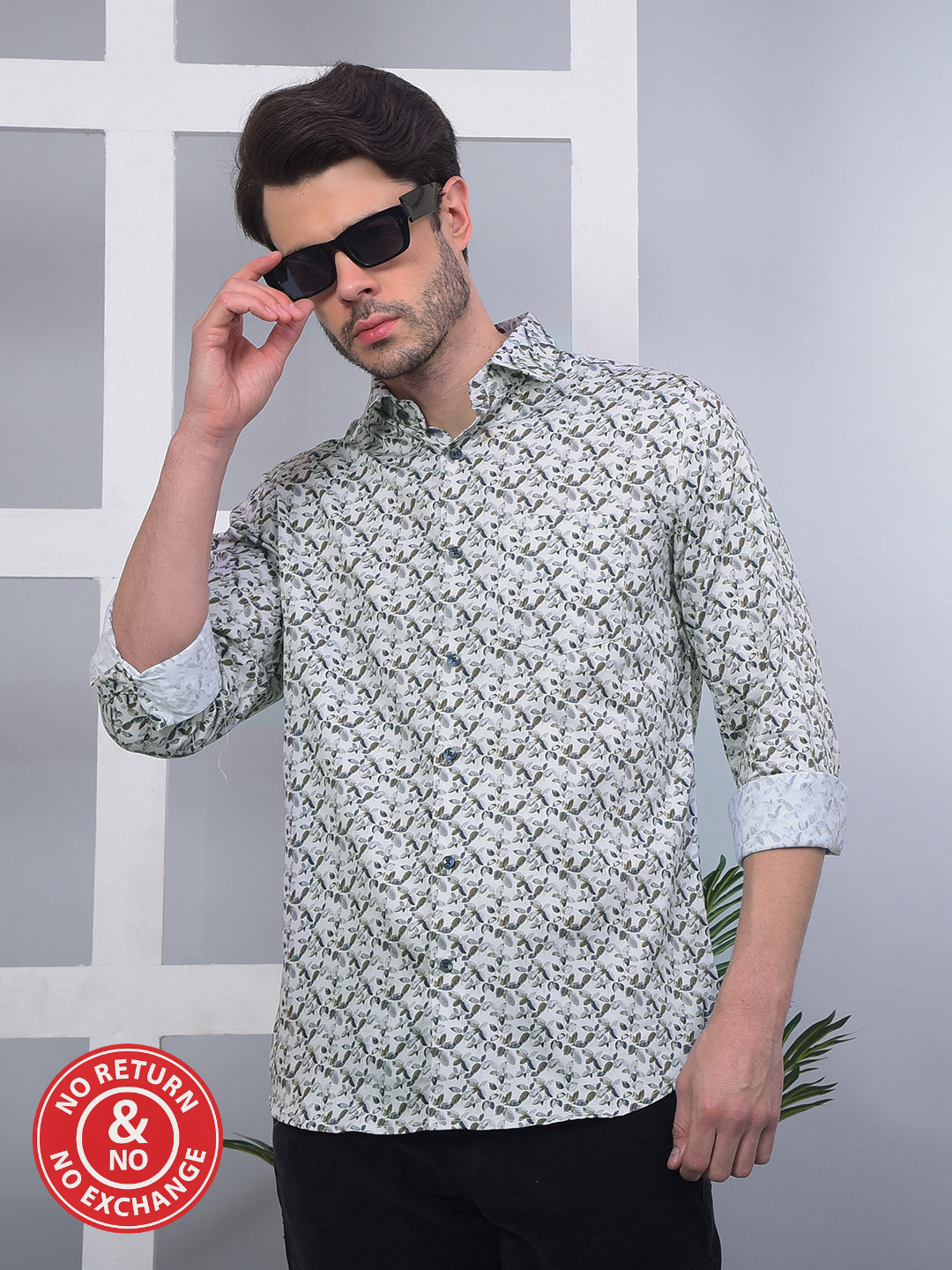 COBB OFF WHITE PRINTED SLIM-FIT PARTY WEAR SHIRT
