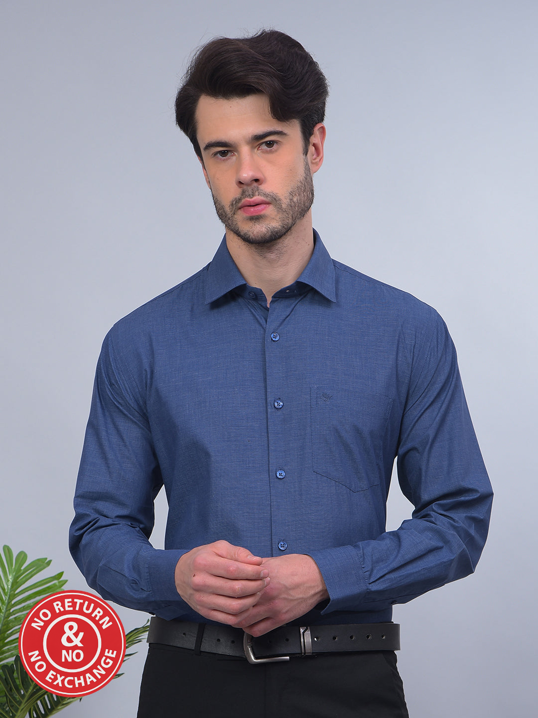 COBB SOLID DENIM BLUE SMART-FIT FORMAL SHIRT