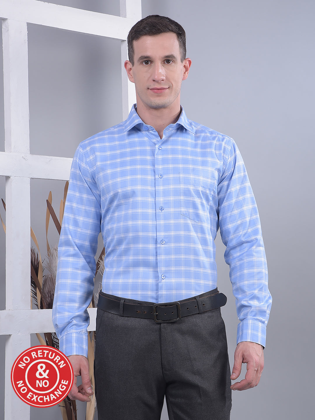COBB BLUE CHECKED SMART-FIT FORMAL SHIRT