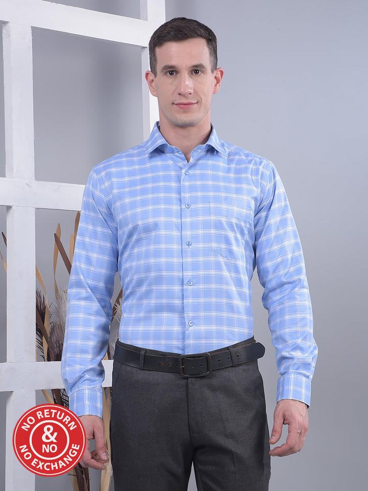 COBB BLUE CHECKED SMART-FIT FORMAL SHIRT