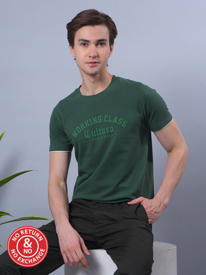 COBB GREEN PRINTED ROUND NECK T-SHIRT