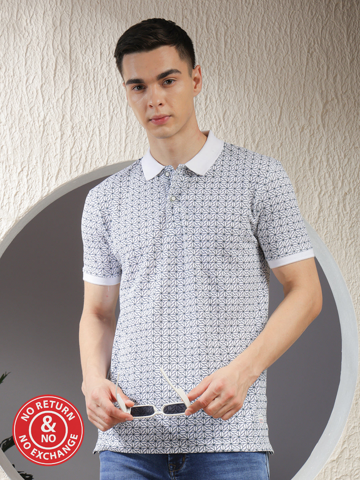 COBB WHITE PRINTED POLO NECK T-SHIRT