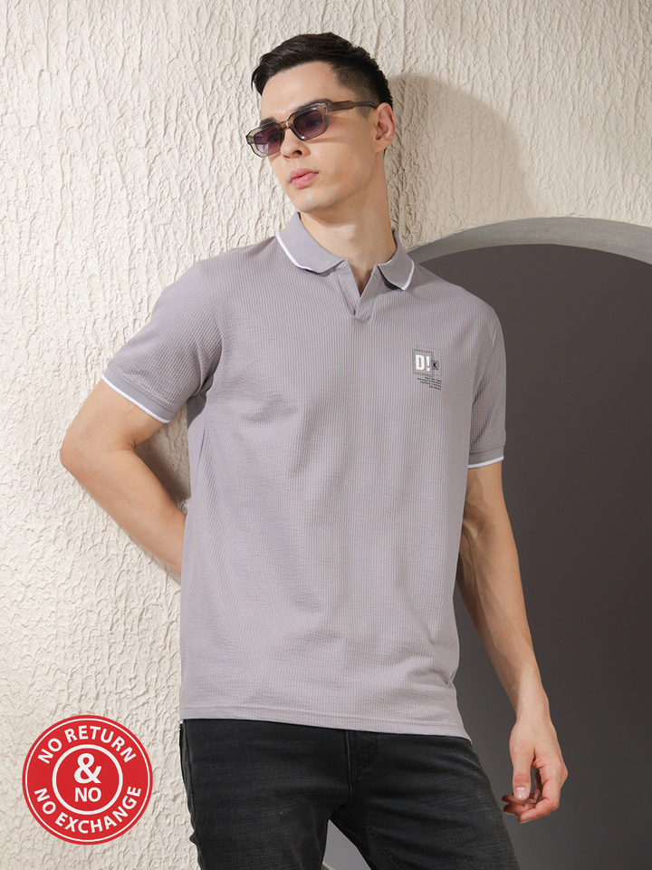 COBB COOL GREY STRIPED POLO NECK T-SHIRT