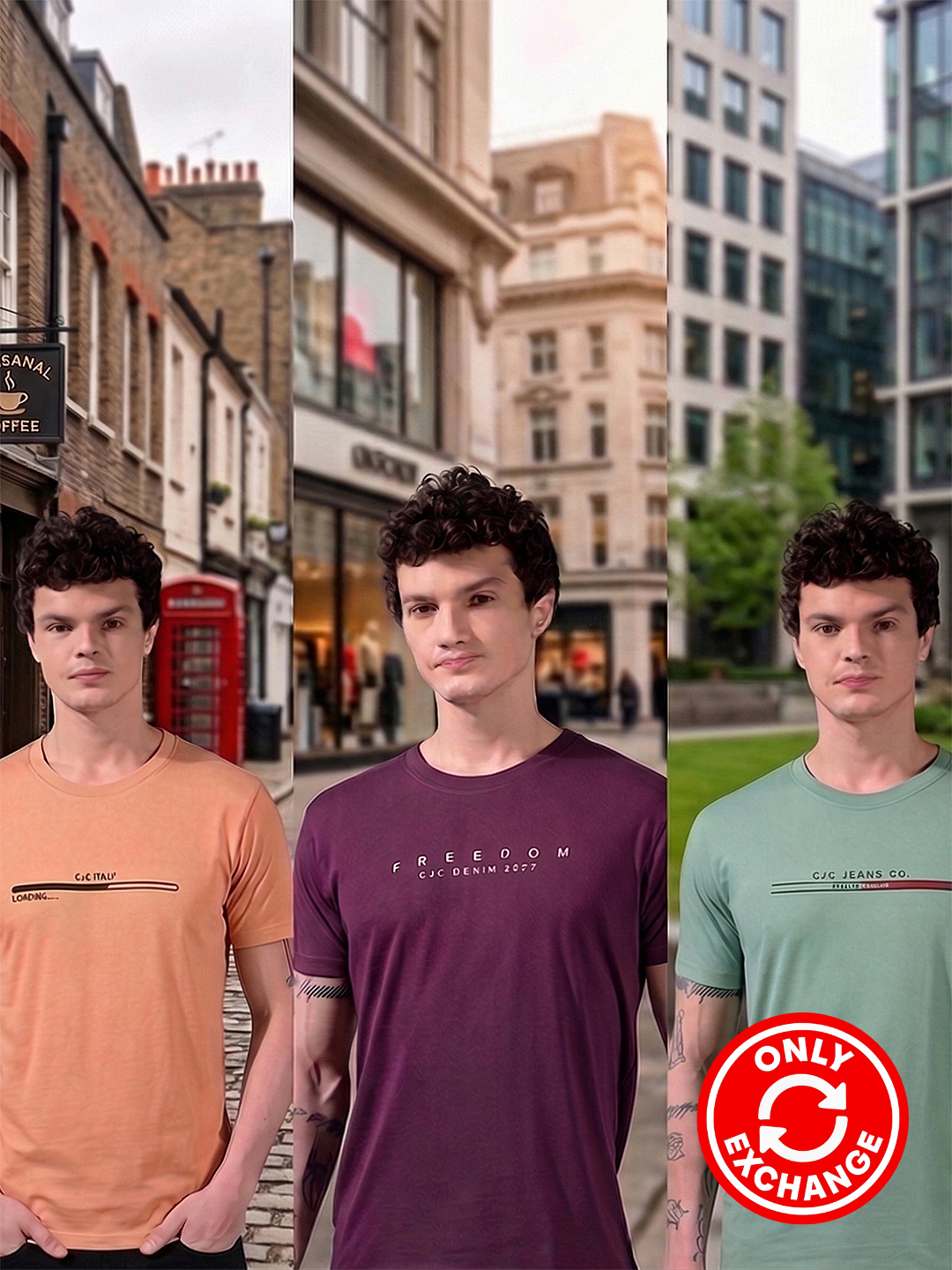 COBB MEN'S PACK OF 3 ASSORTED ROUND NECK T-SHIRT