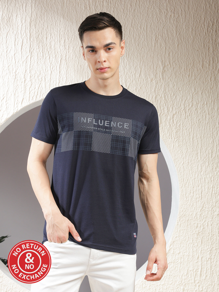 COBB NAVY BLUE PRINTED ROUND NECK T-SHIRT