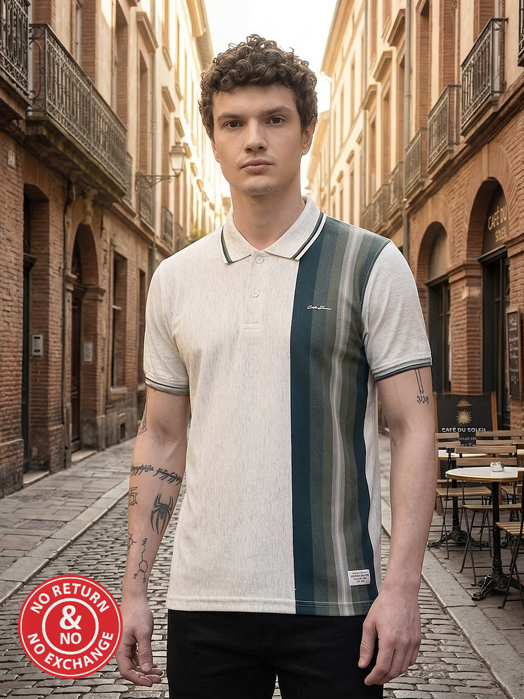 COBB WHITE COLOR-BLOCK POLO NECK T-SHIRT