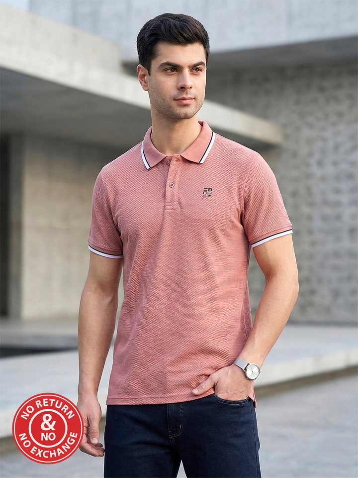 COBB PEACH SELF-DESIGN POLO NECK T-SHIRT