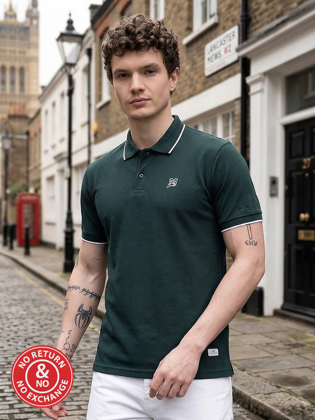 COBB BOTAL GREEN SOLID POLO NECK T-SHIRT