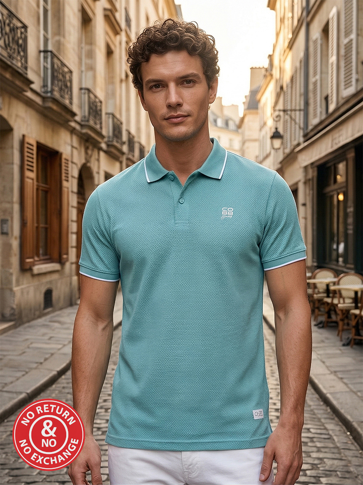 COBB SEA GREEN SOLID POLO NECK T-SHIRT