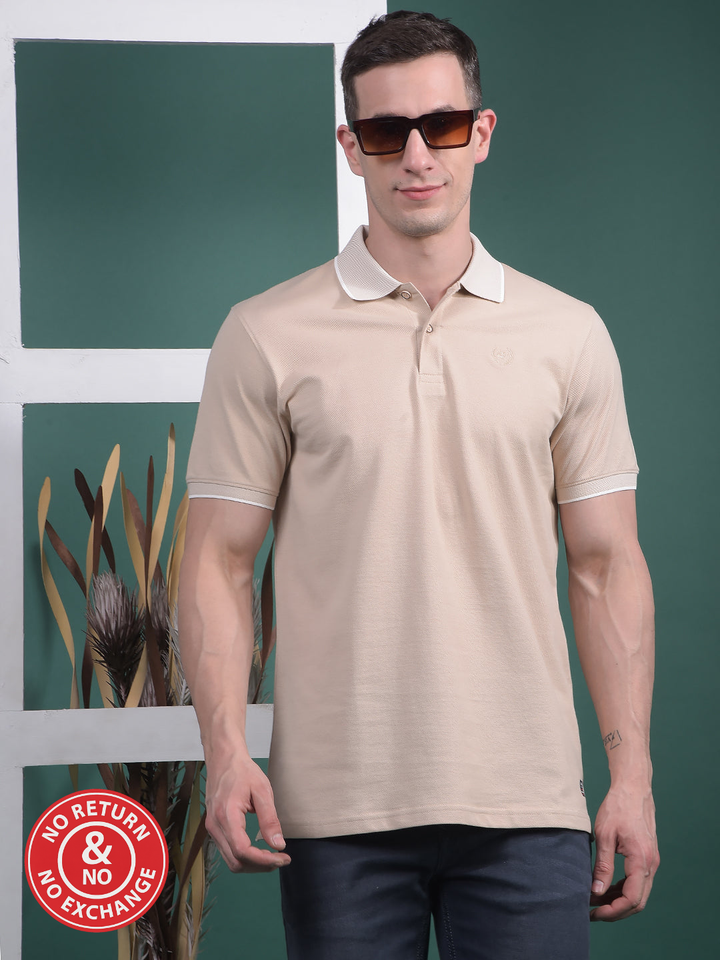 COBB SOLID BEIGE POLO NECK T-SHIRT