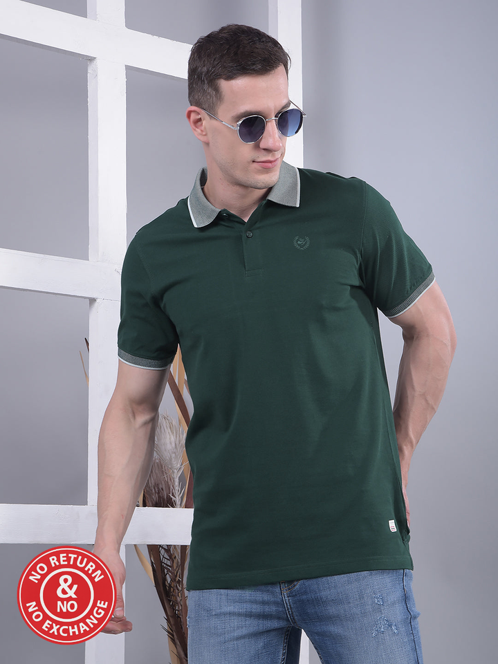 COBB SOLID BOTTLE GREEN POLO NECK T-SHIRT