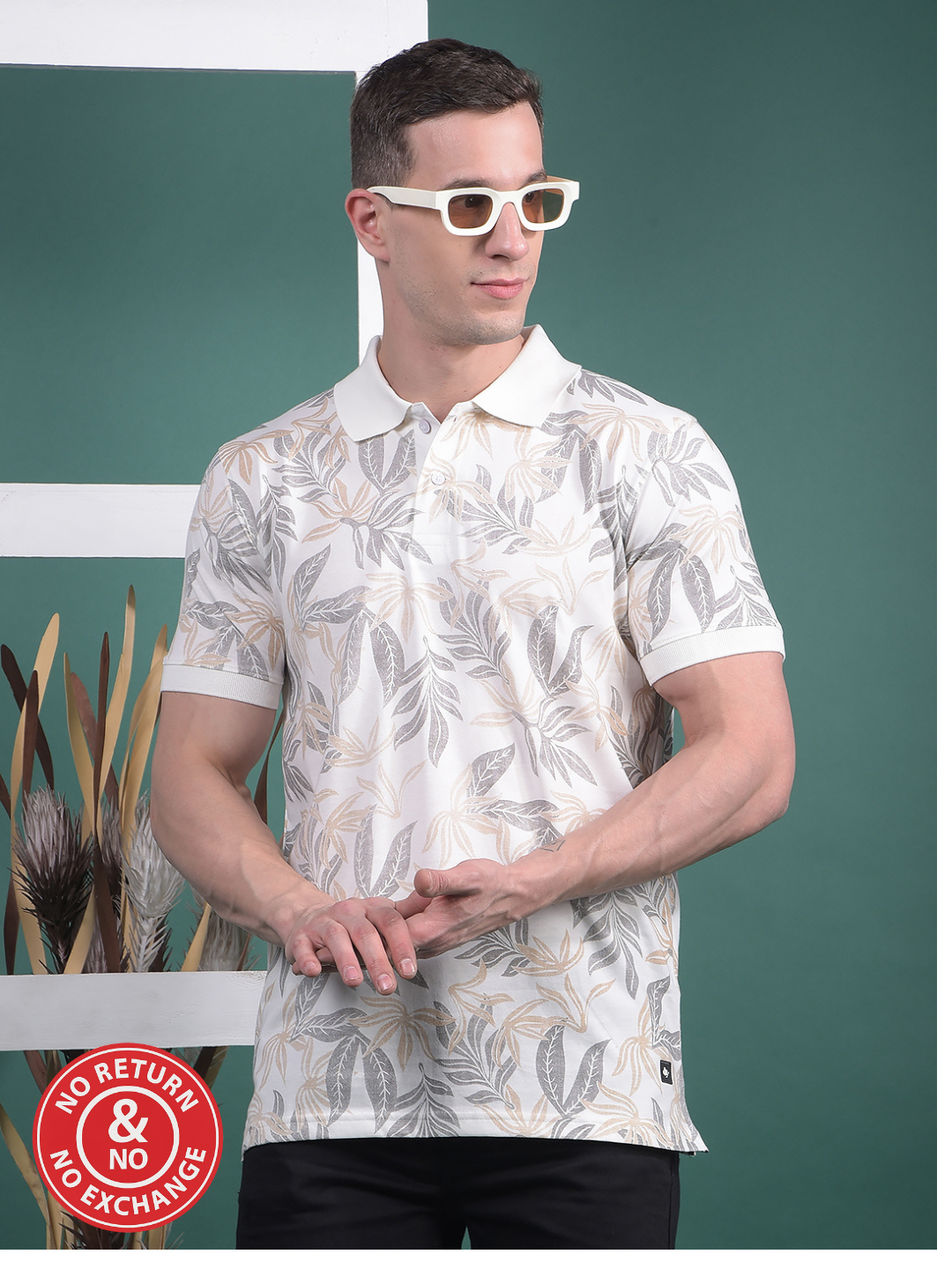 COBB WHITE PRINTED POLO NECK T-SHIRT