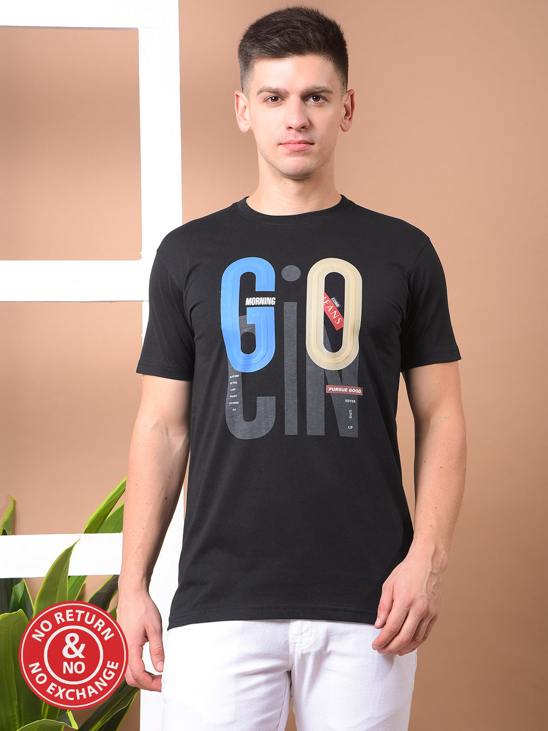 COBB BLACK PRINTED ROUND NECK T-SHIRT
